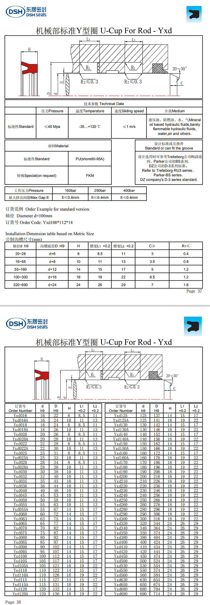 機(jī)械部標(biāo)準(zhǔn)Y型密封圈Yxd規(guī)格尺寸表